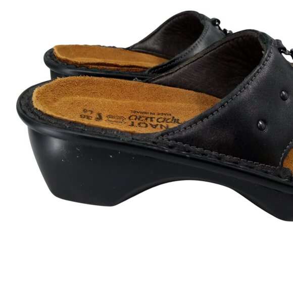 Naot Black Leather Wedge Beaded Sandals Size 36 US 6 Comfort Rhinestone - Picture 11 of 12